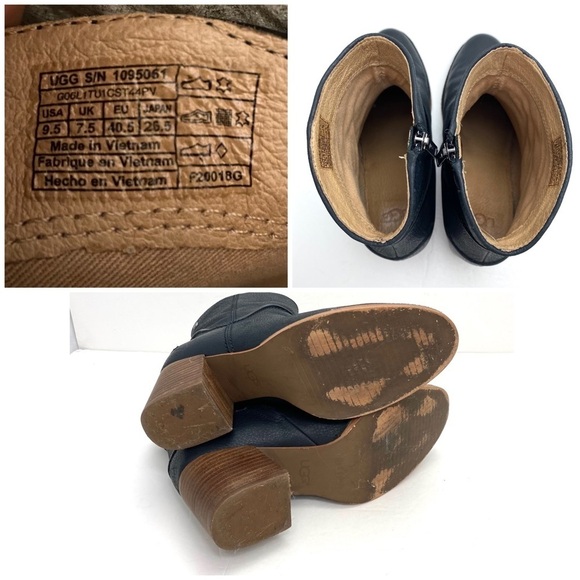 Ugg Annie S/N 1095061 Leather Block Heel Ankle Booties in Black Size 9.5 - Picture 10 of 10